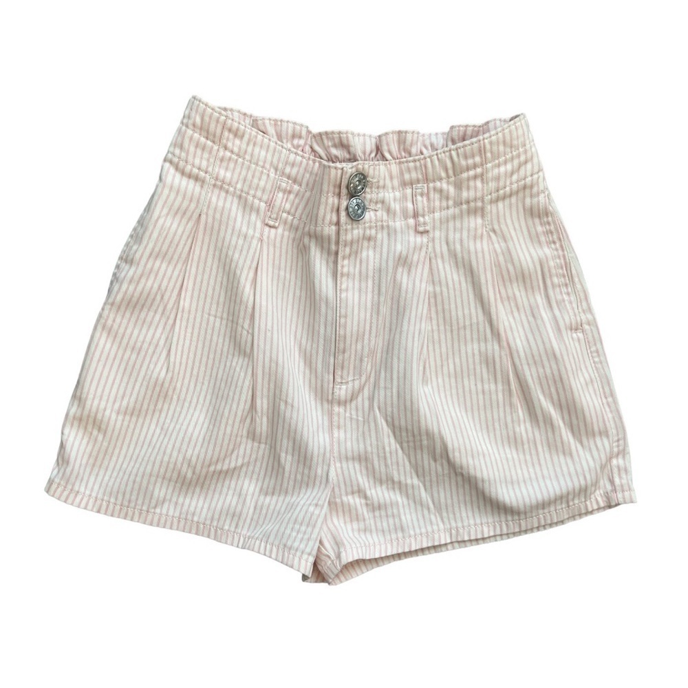 Urban Outfitters Jordi Pink Pin Stripe Paperbag Waist Shorts | White/Pink | S